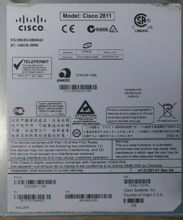 Cisco 2800 Series Model 2811 Integrated Services Router, 0316-05-1086 Refurbished 3 Months Warranty - Image 7